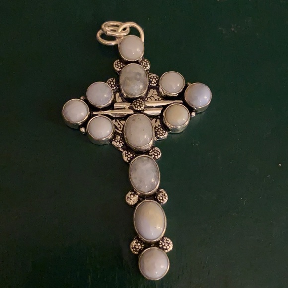 Sterling silver Moonstone cross pendant - Picture 1 of 8